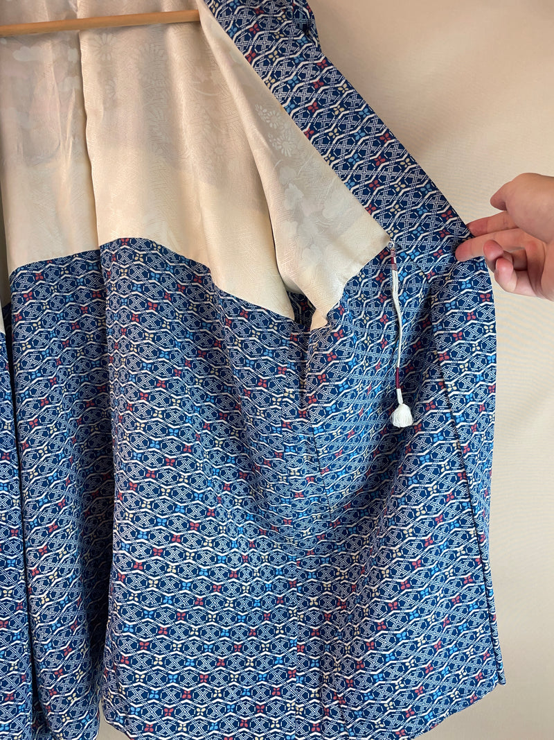 Haori Blue with Geometric Butterflies