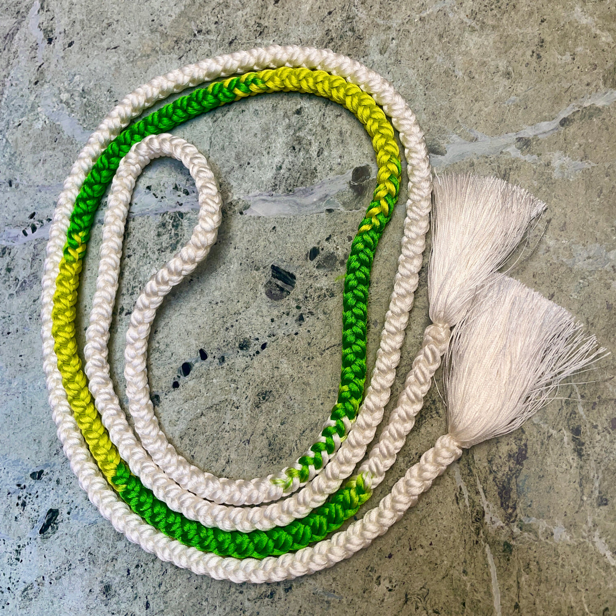 Obijime Belt Round Braided Green and White in Silk