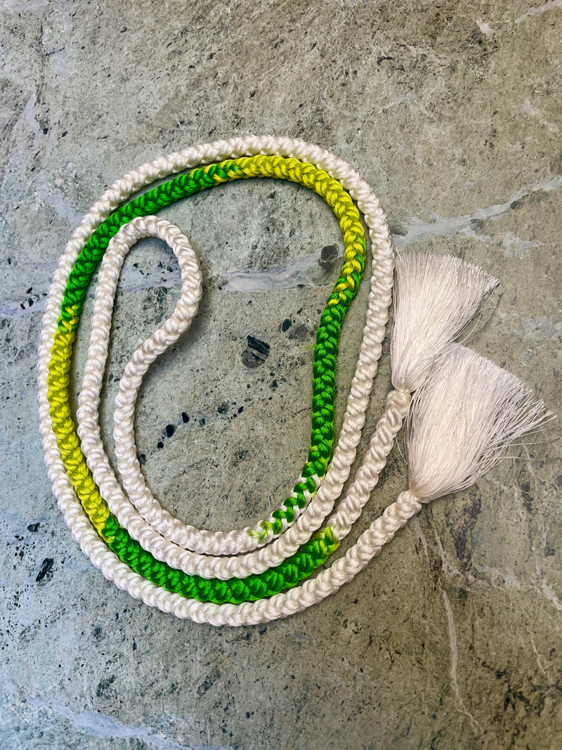 Obijime Belt Round Braided Green and White in Silk