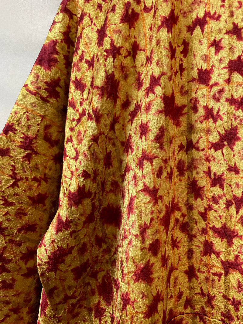 Kimono Golden Sun with Red Shibori Technique in Silk