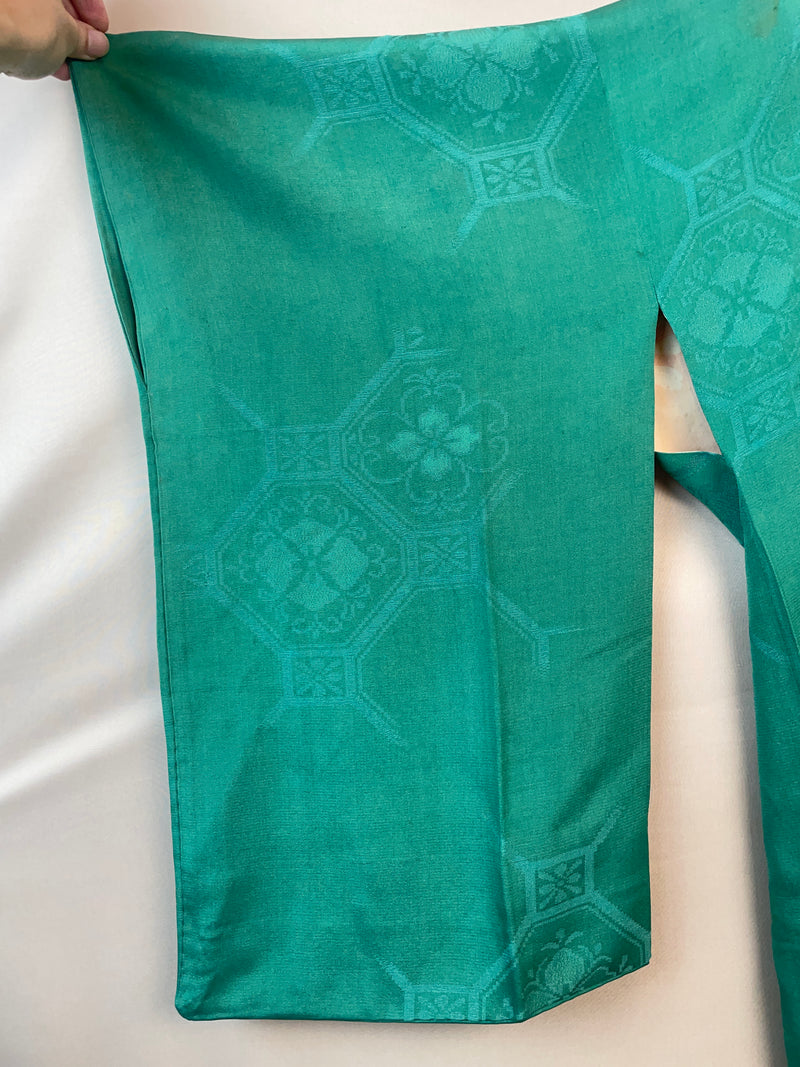 Kimono Michiyuki Antique Green Emerald with Colorful Interior
