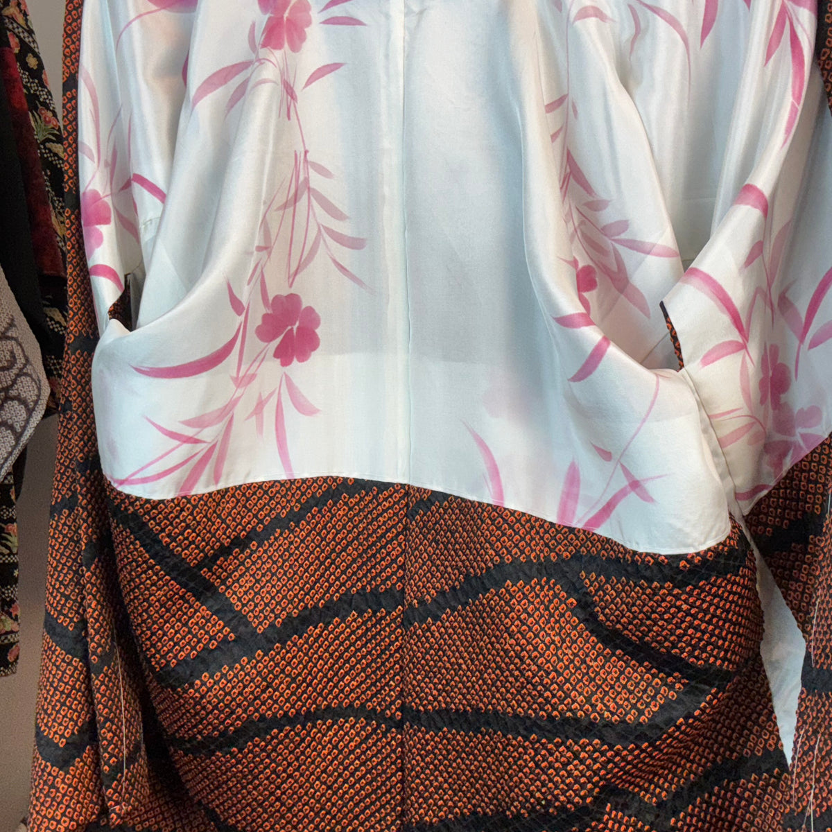 Haori Black and Orange Shibori Technique in Silk