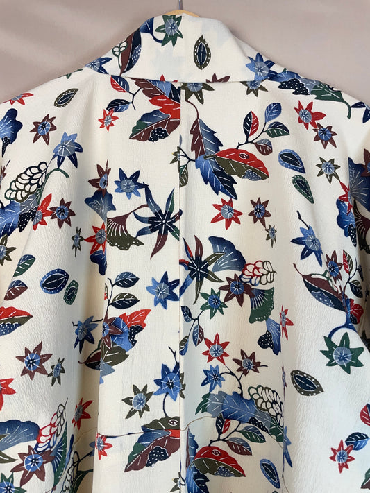 Kimono Off White Crepe with Stencil Dyed Plants