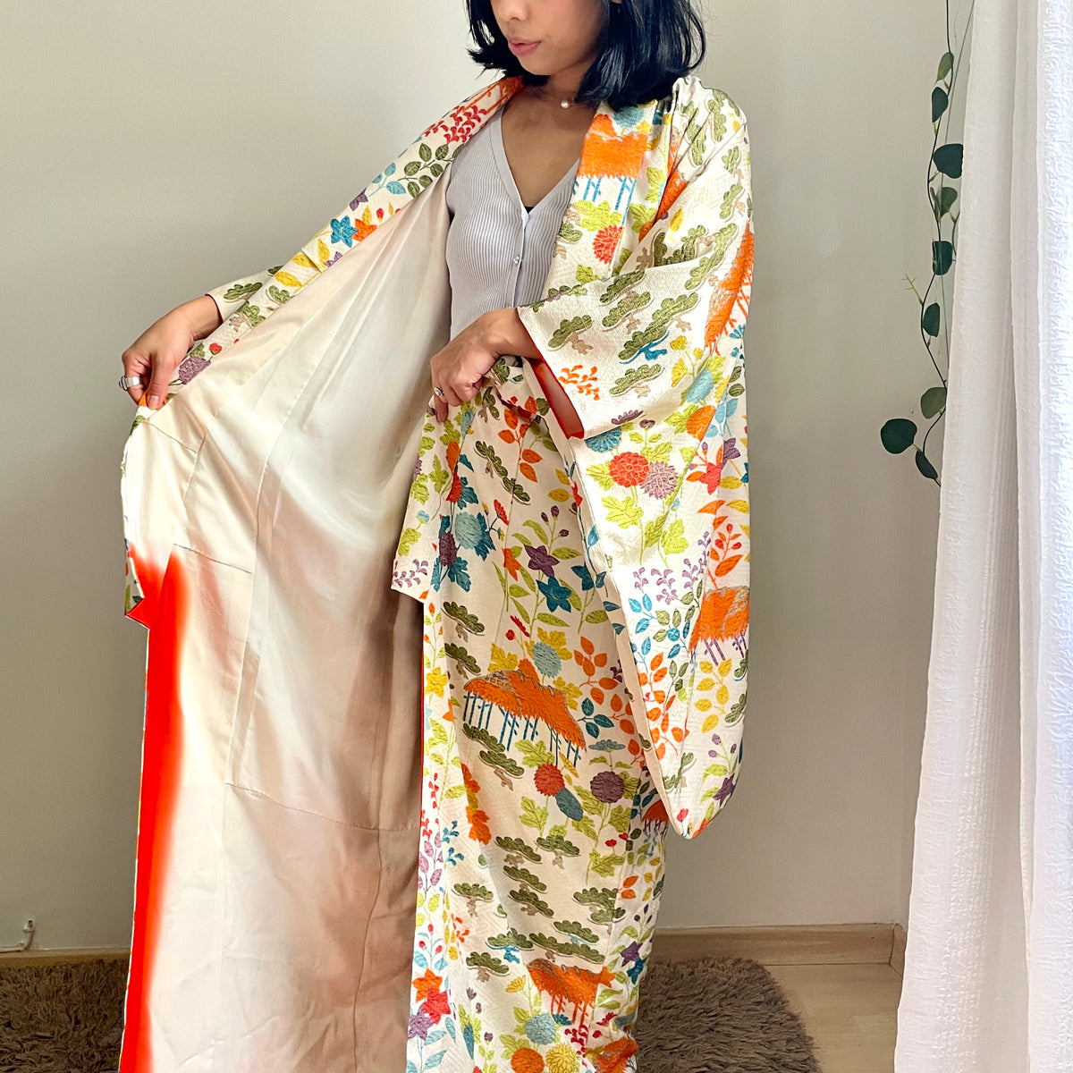 Kimono Furisode Japanese Spring Garden in Silk