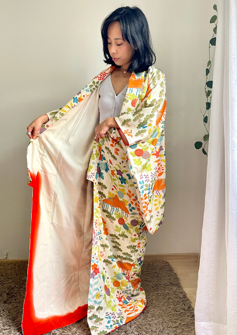 Kimono Furisode Japanese Spring Garden in Silk