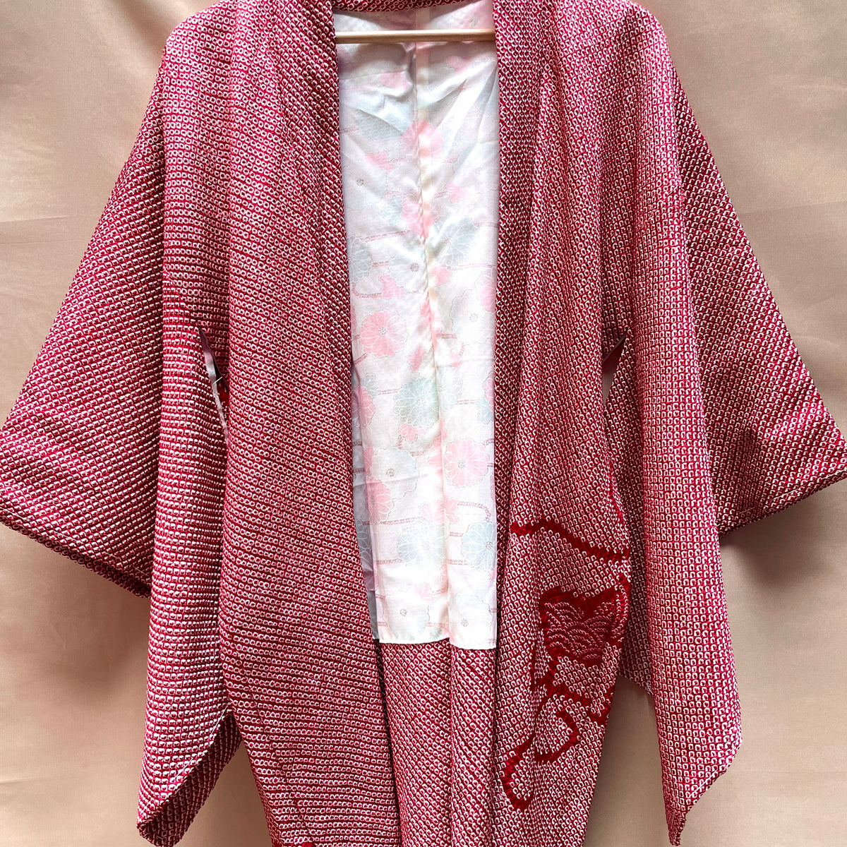 Haori Jacket Shibori Technique Dark Red in Silk