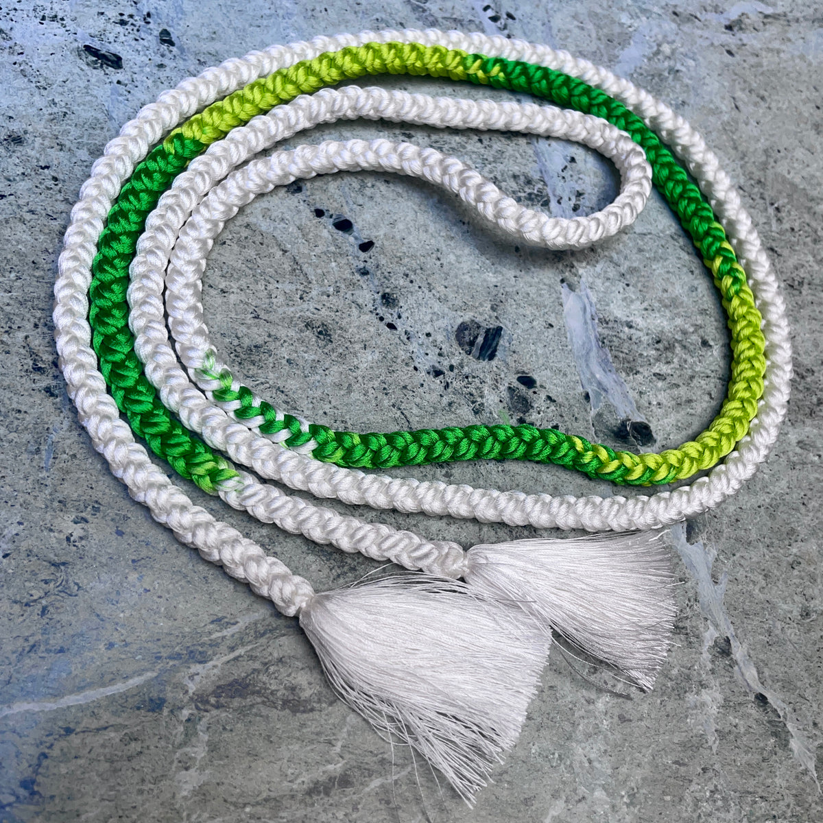 Obijime Belt Round Braided Green and White in Silk