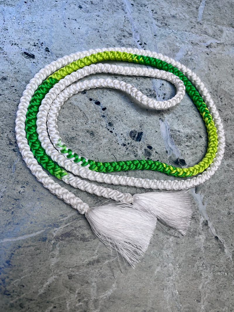 Obijime Belt Round Braided Green and White in Silk