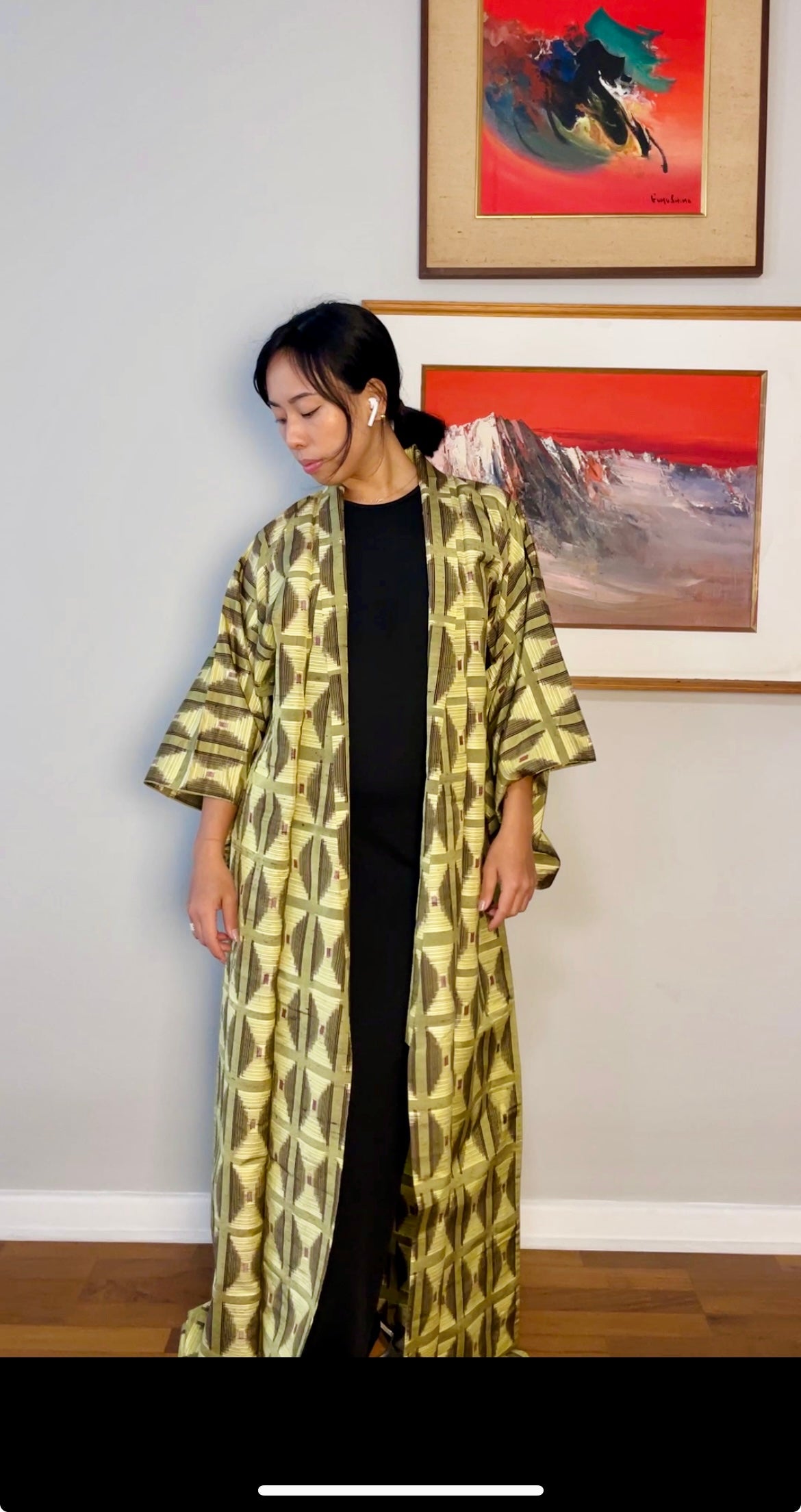Kimono Tsumugi Green Geometric