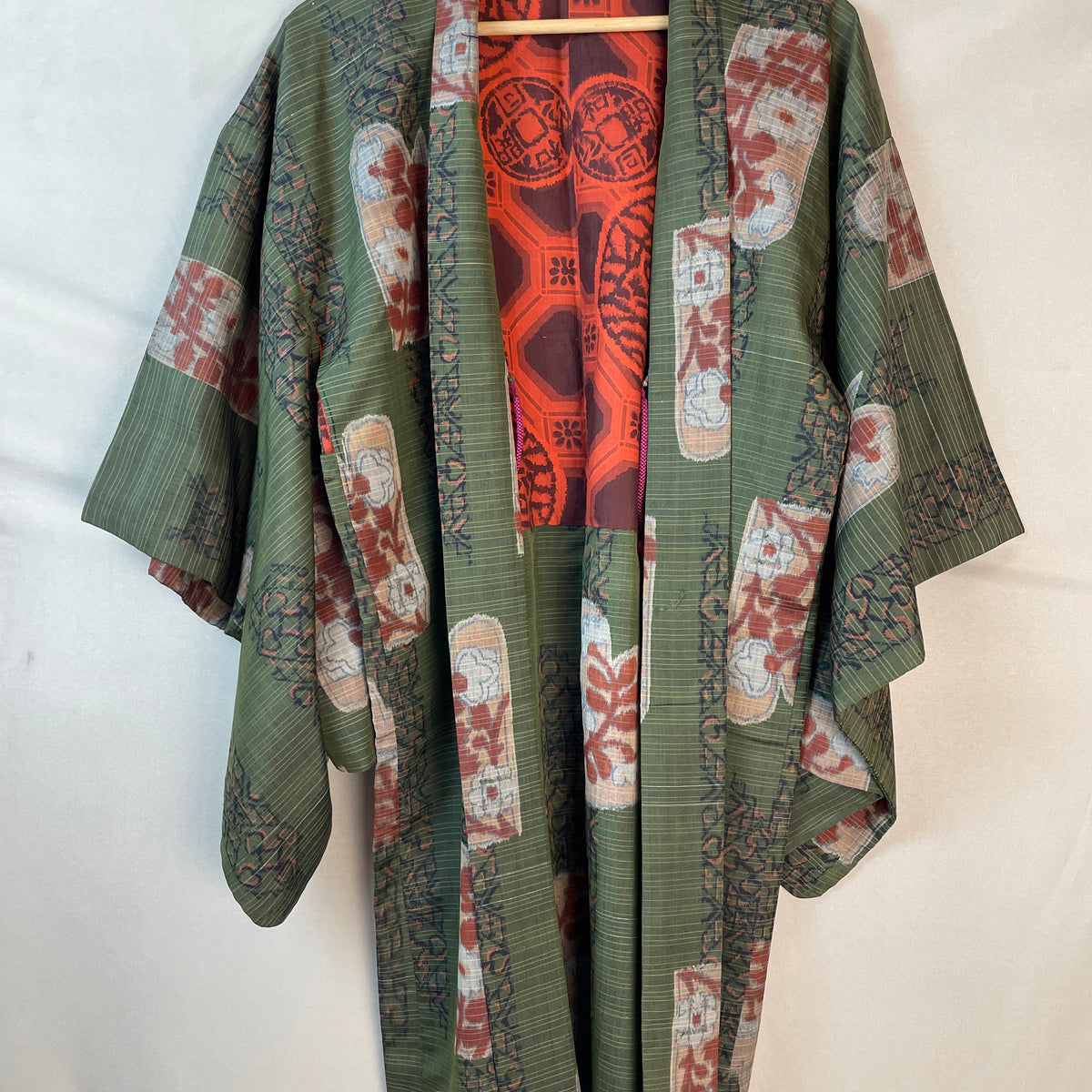 Haori Meisen Moss Green with Daruma Red Interior in Silk