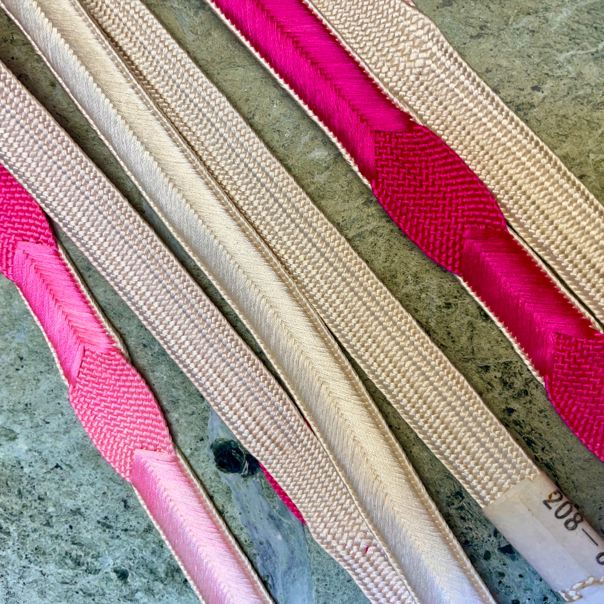Obijime Belt Flat Hot Pink and White Silk