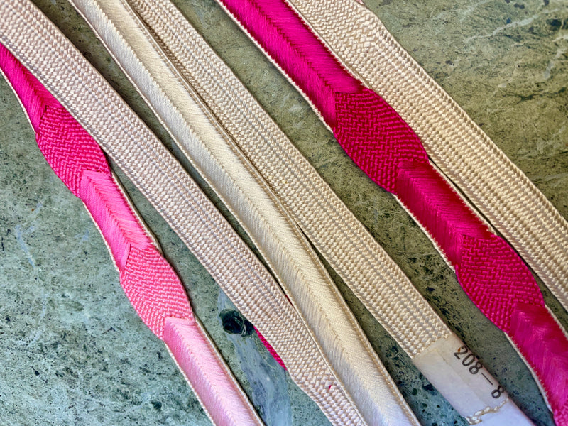 Obijime Belt Flat Hot Pink and White Silk