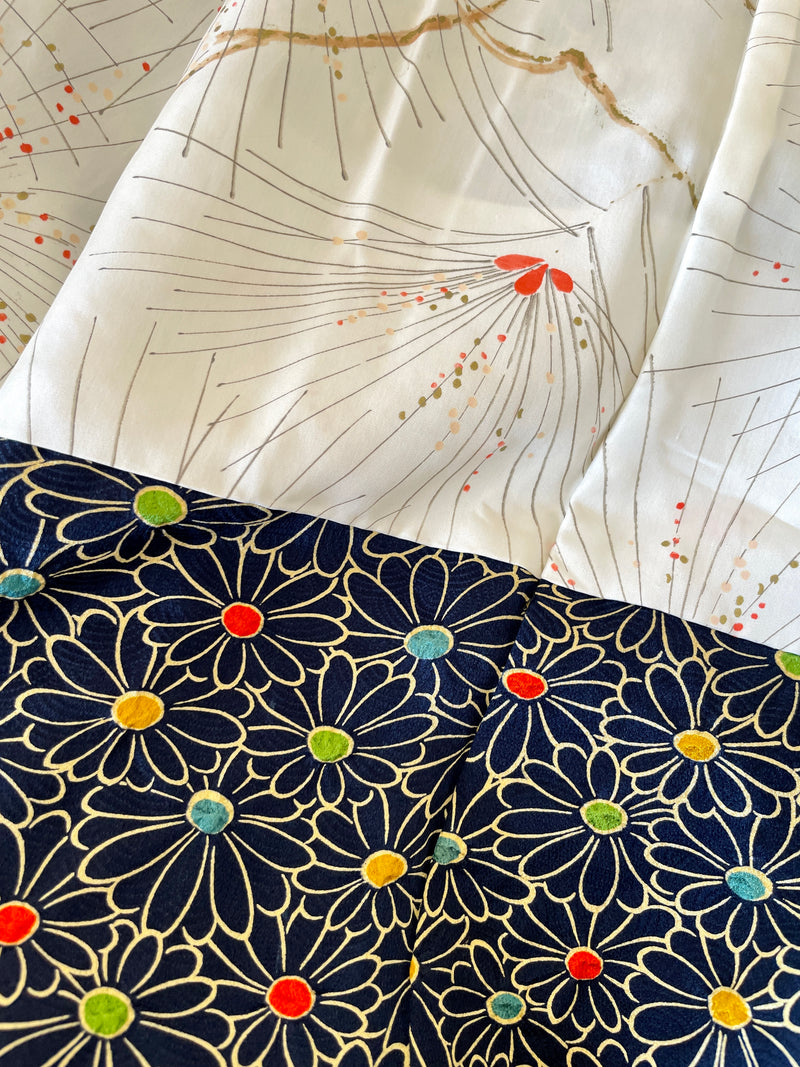 Haori Confetti Dark Blue with Flowers Pattern made in Shibori Technique in Silk