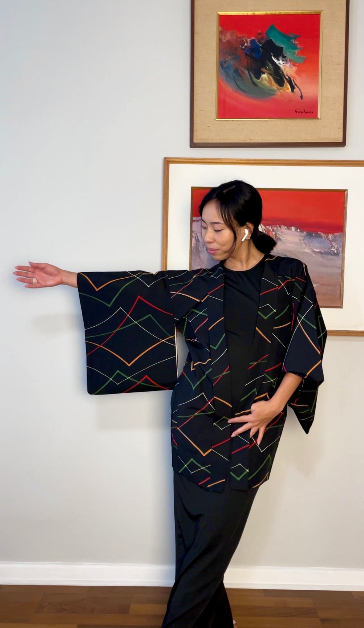 Haori Black with Colorful Lines in Silk