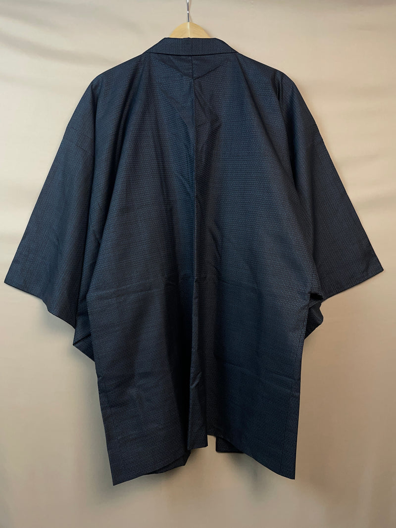 Haori Mens Dark Blue Oshima Tsumugi Silk with Painted Interior