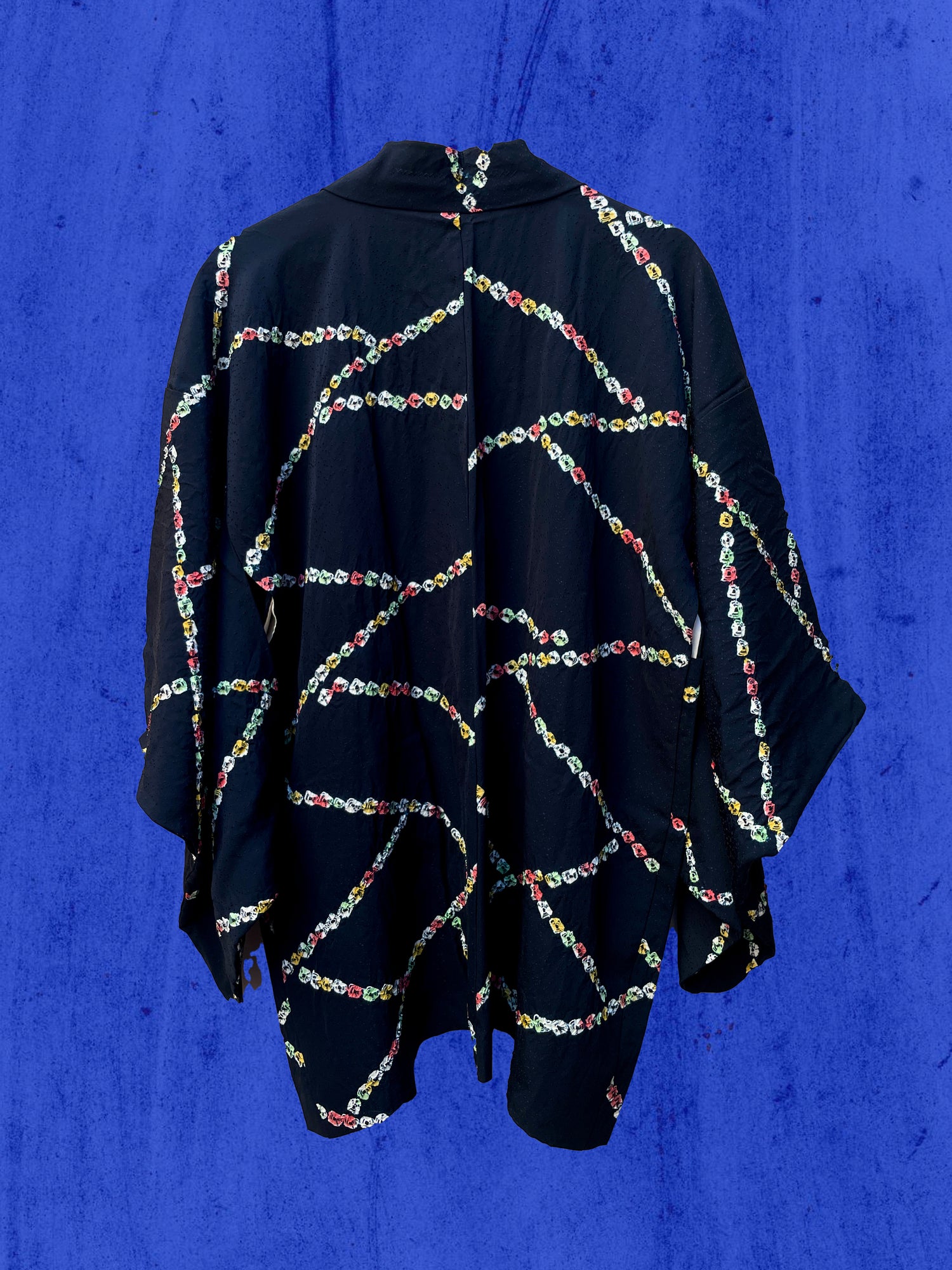 Haori Jacket Black with Colorful Shibori Technique Patterns in Silk