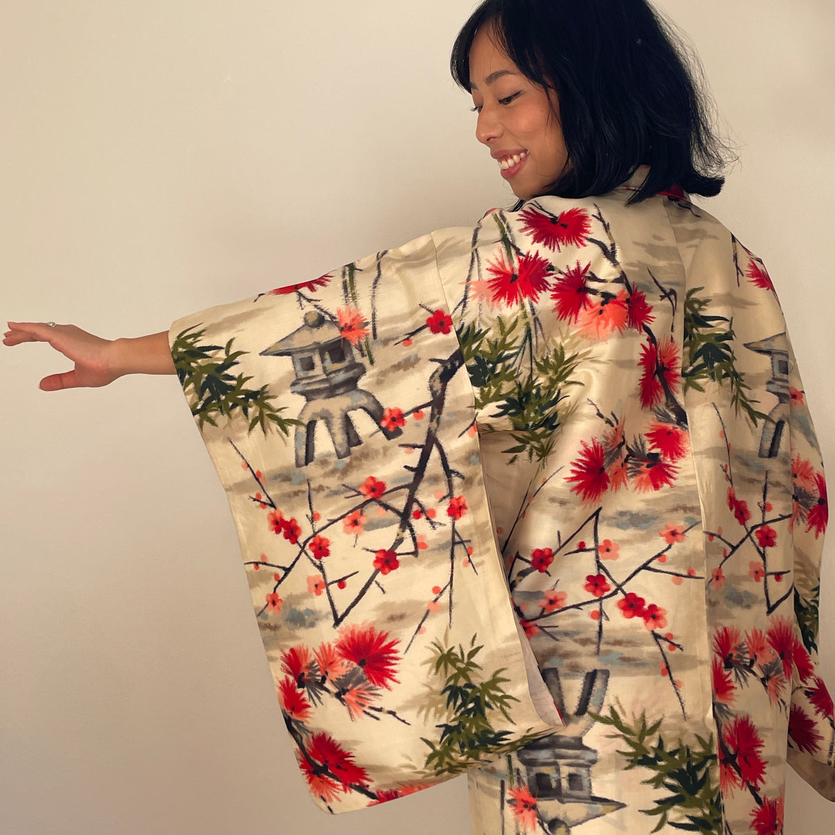 Haori Meisen Antique Japanese Garden in Silk