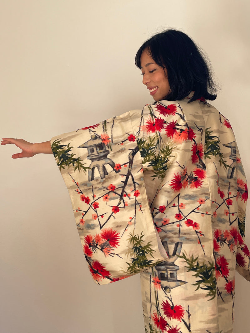 Haori Meisen Antique Japanese Garden in Silk