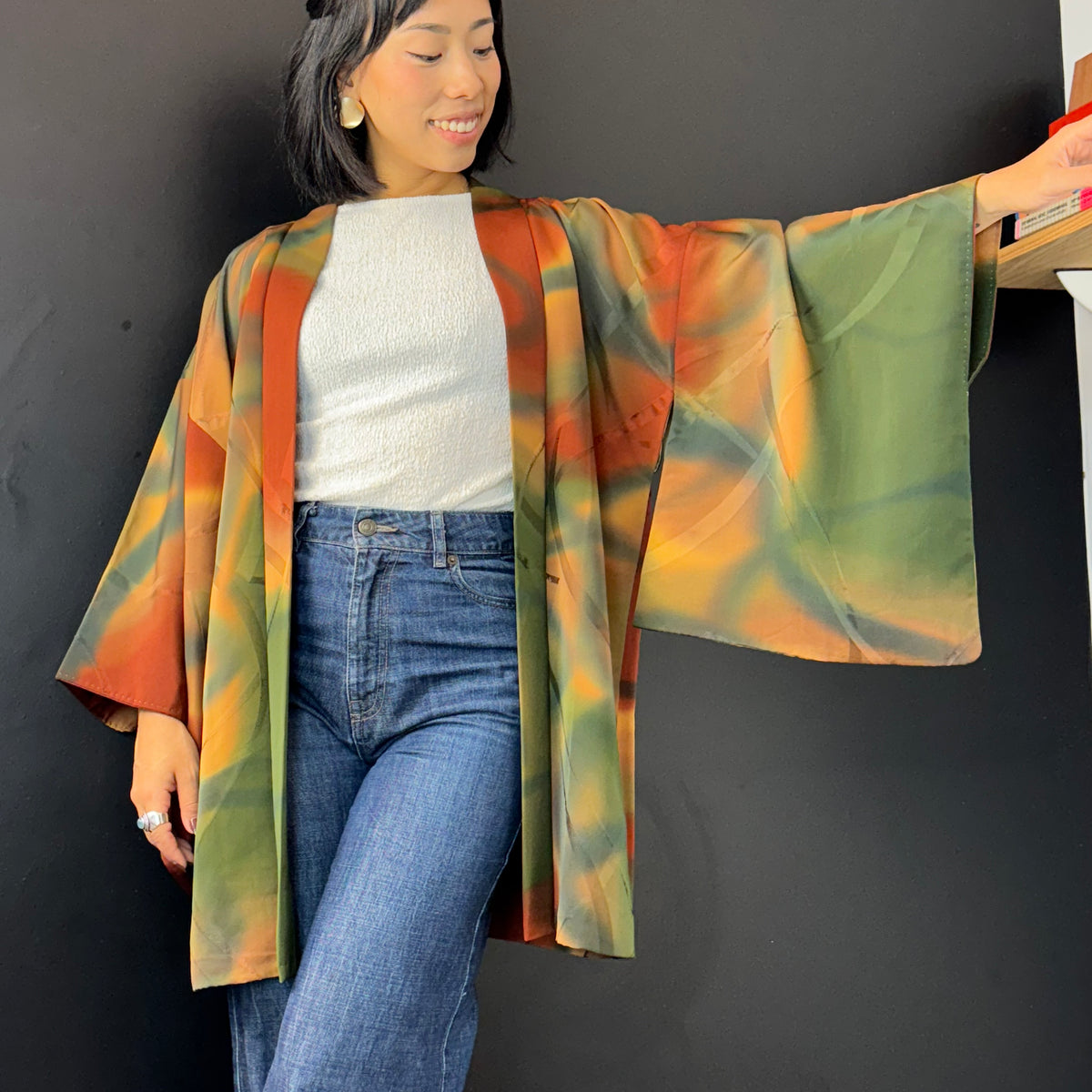 Haori Earth Tones Green Brown in Silk