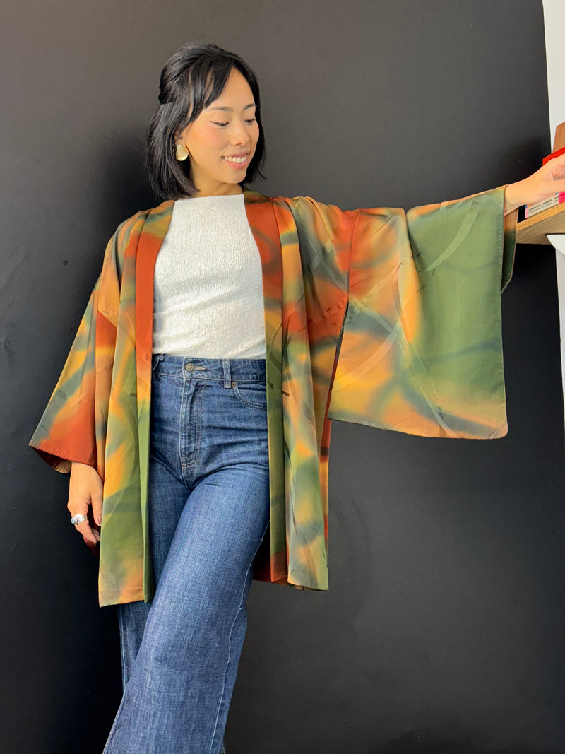 Haori Earth Tones Green Brown in Silk