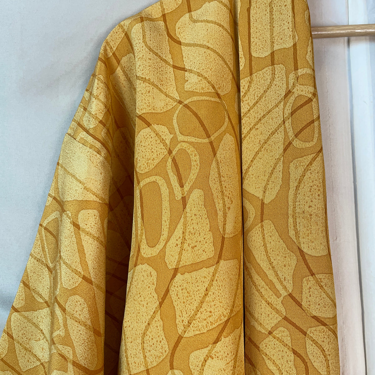 Kimono Mustard Yellow Lines and Forms in Silk with Belt