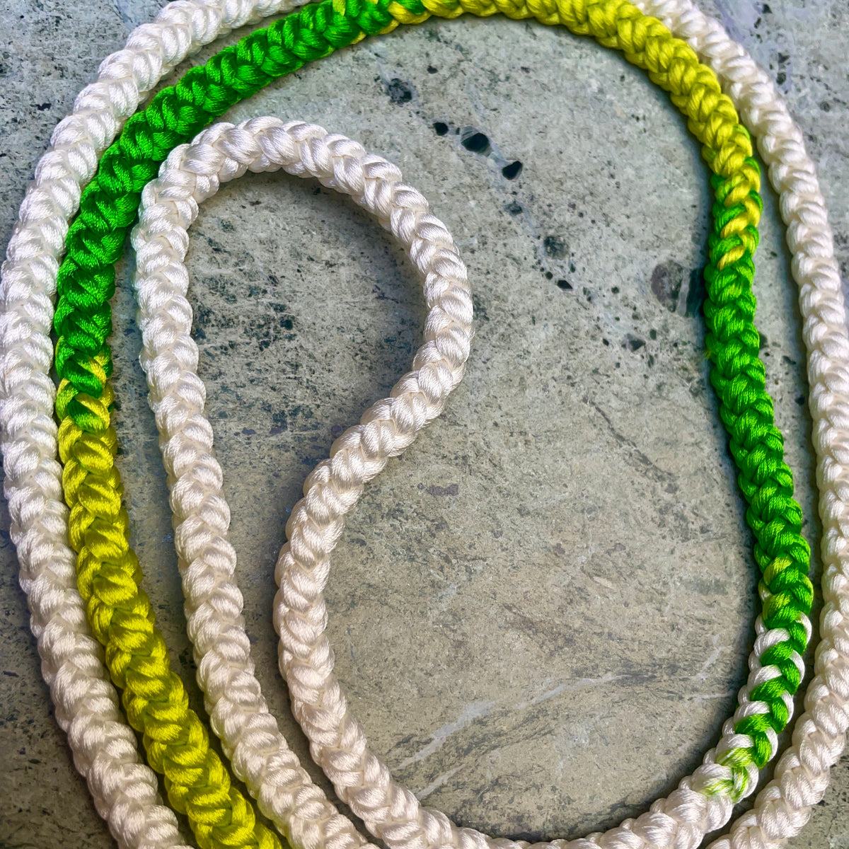 Obijime Belt Round Braided Green and White in Silk
