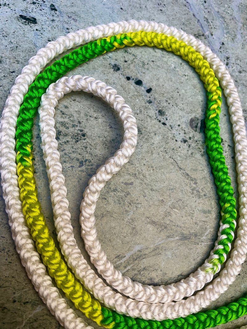 Obijime Belt Round Braided Green and White in Silk