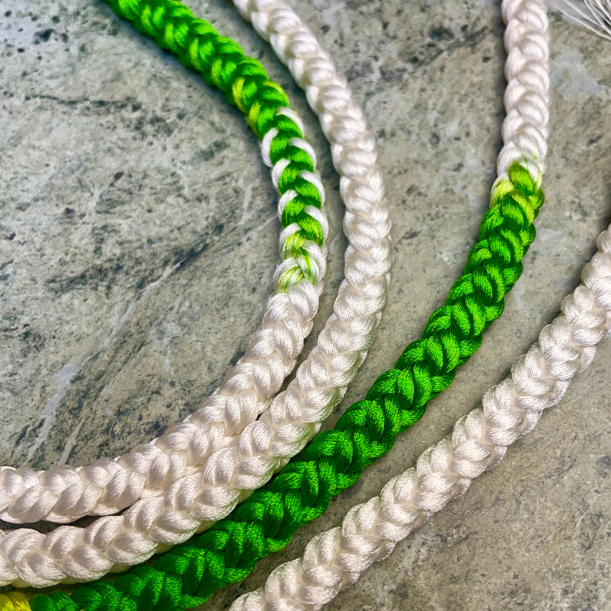 Obijime Belt Round Braided Green and White in Silk