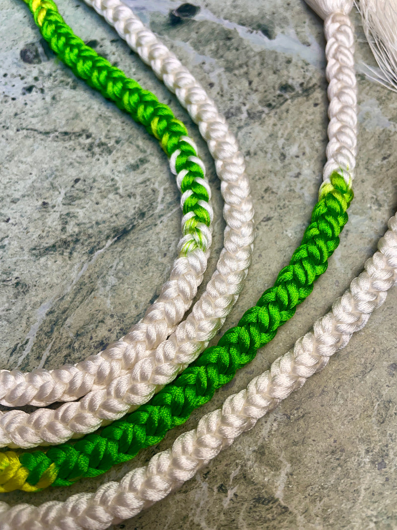 Obijime Belt Round Braided Green and White in Silk