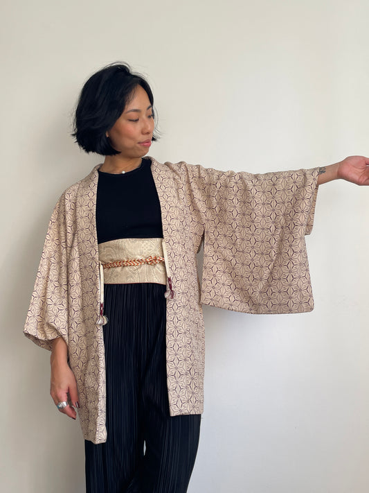 Haori in Asahona Pattern in Cream Silk
