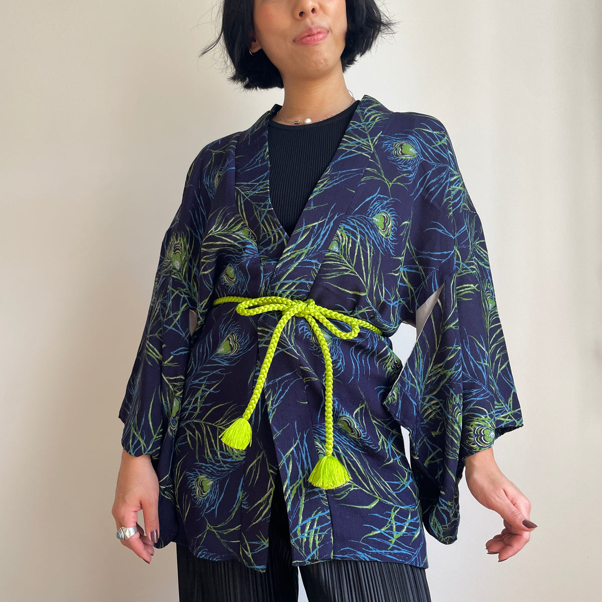 Haori Blue Peacock Feathers
