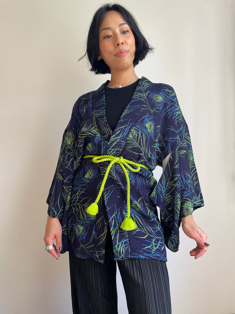 Haori Blue Peacock Feathers