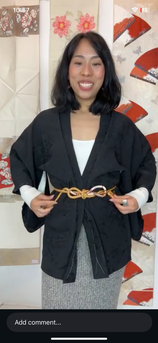 Haori Black with Black Leaves Embroidery in Silk