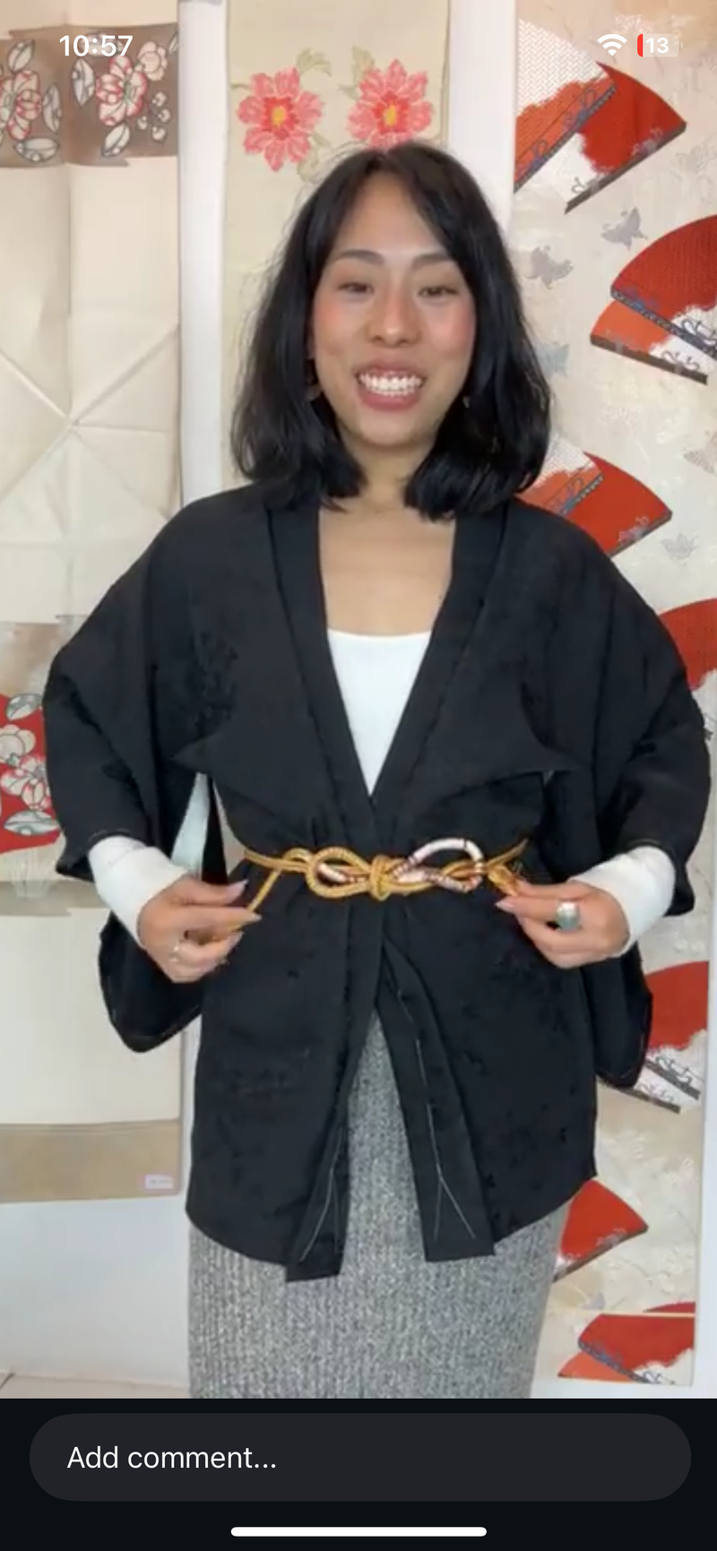 Haori Black with Black Leaves Embroidery in Silk