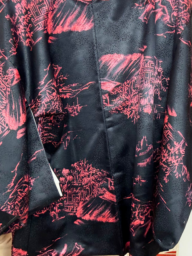Haori Black with Pink Japanese Houses in Silk