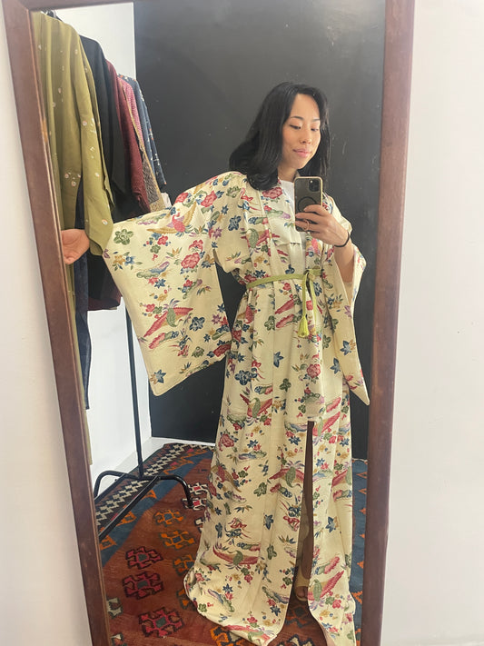 Kimono Cream with Japanese Nature in Silk
