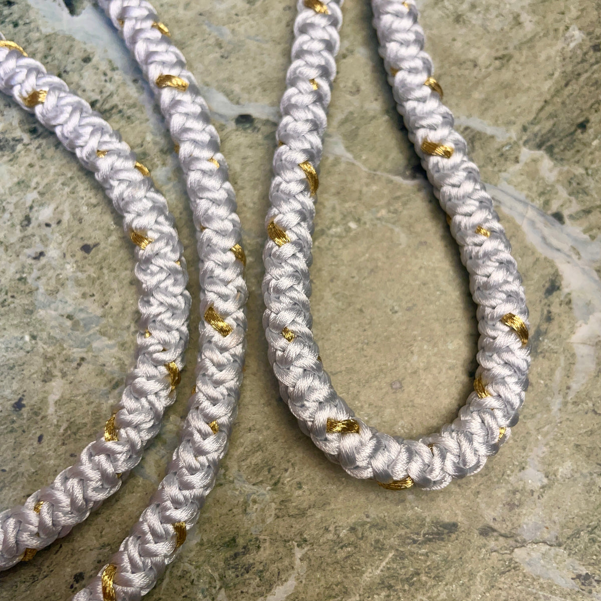 Obijime Round Braided Pale Blue with Gold in Silk