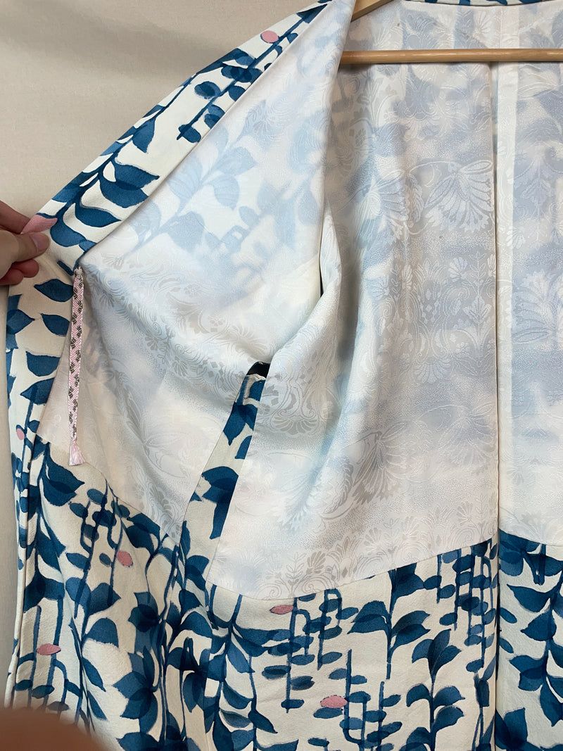 Haori White with Blue Watercolor Leaves