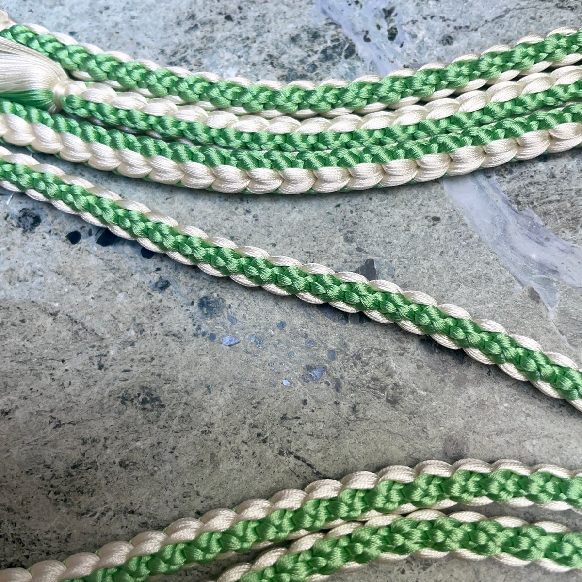 Obijime Belt Round Braid Green and White in Silk
