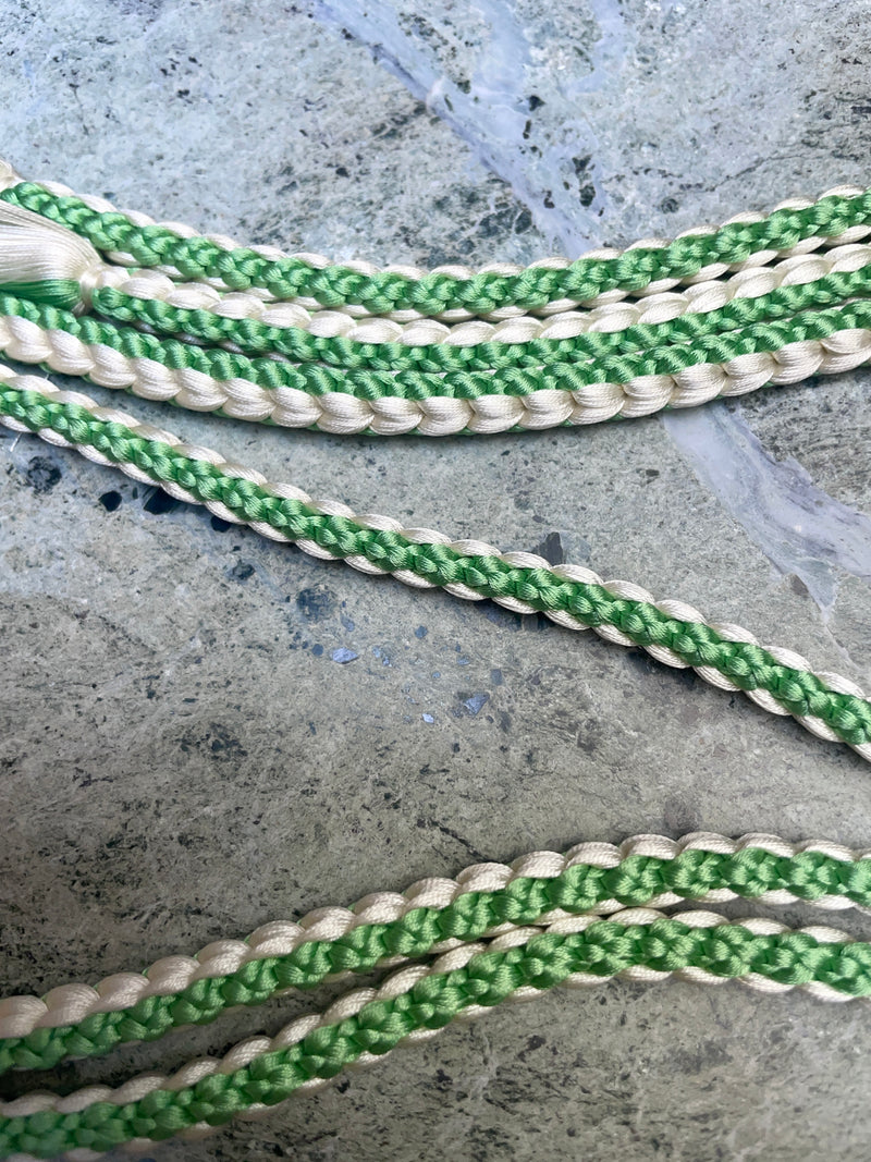 Obijime Belt Round Braid Green and White in Silk