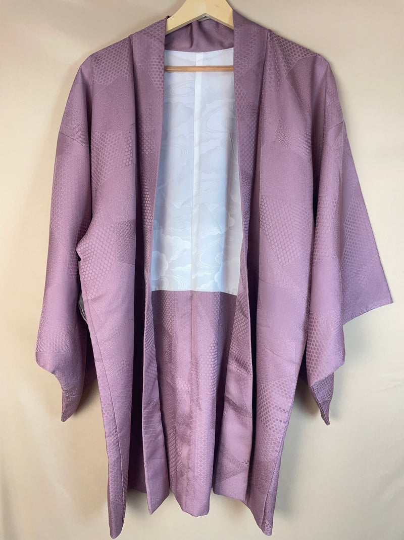 Haori Lavander Lilac with Geometric Patterns in Silk