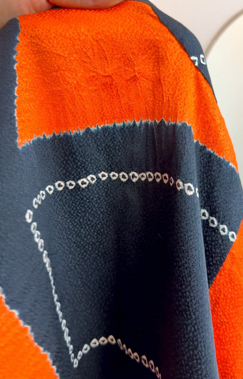 Haori Jacket in Black and Orange in Shibori Silk