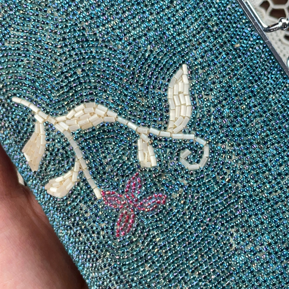 Clutch Vintage Beaded Handbag in Torquoise with Flowers