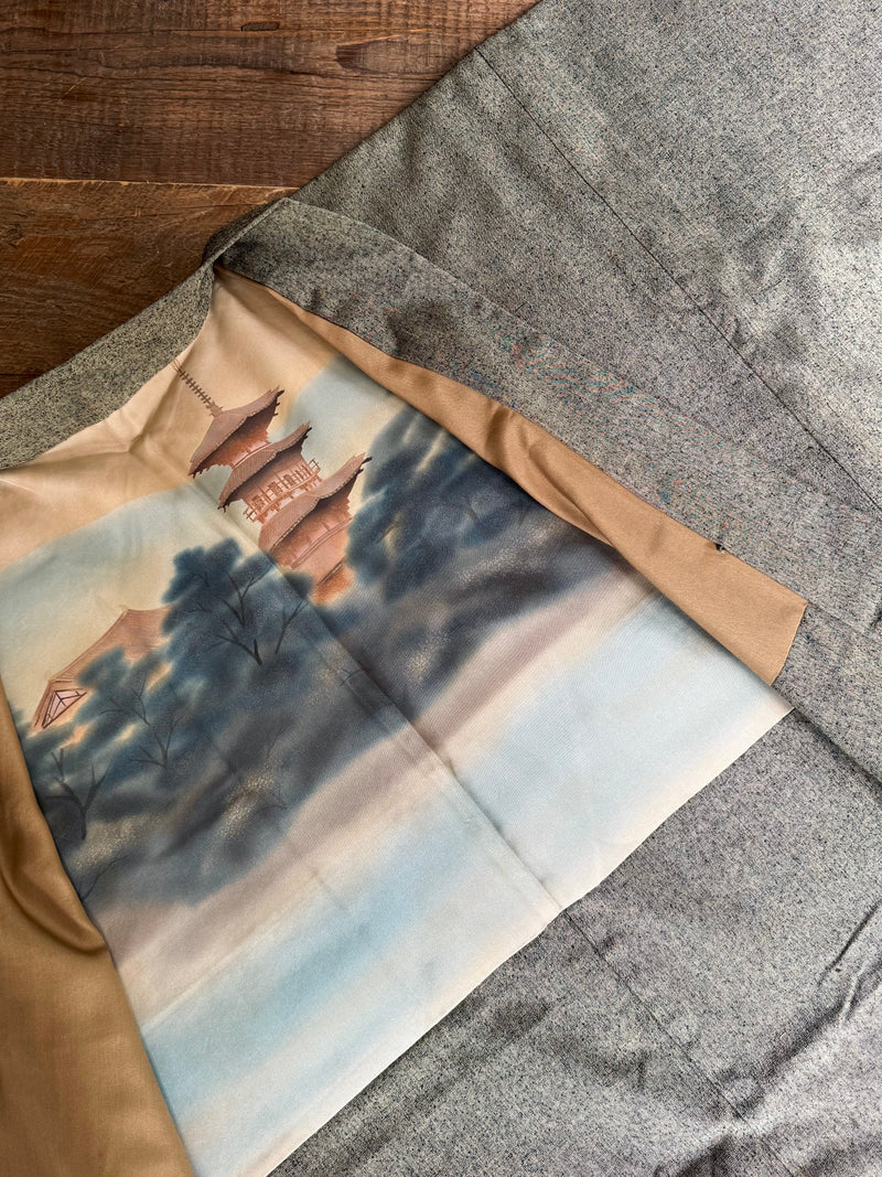 Kimono Mens Grey and Haori Black with Sakura interior