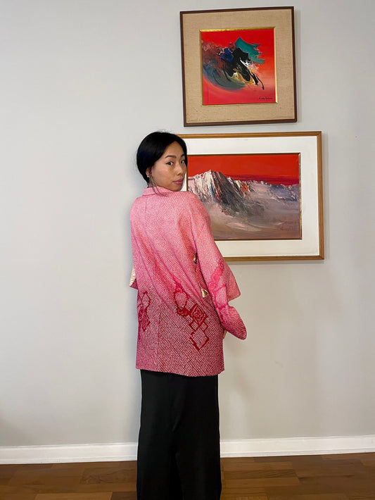 Haori Shibori Ombre Red and Pink in Silk