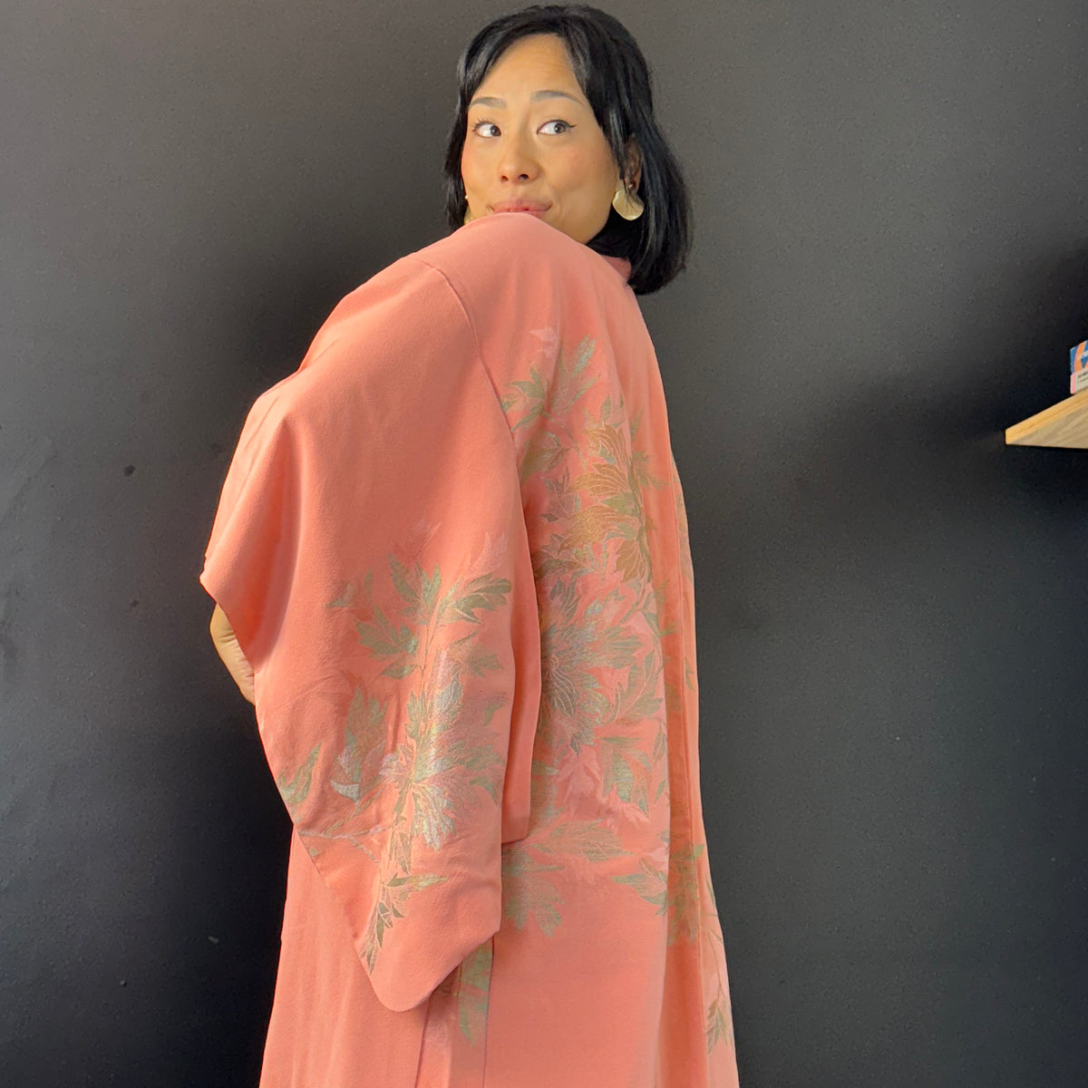 Haori Pink with Metallic Flowers Embroidered in Silk Crepe
