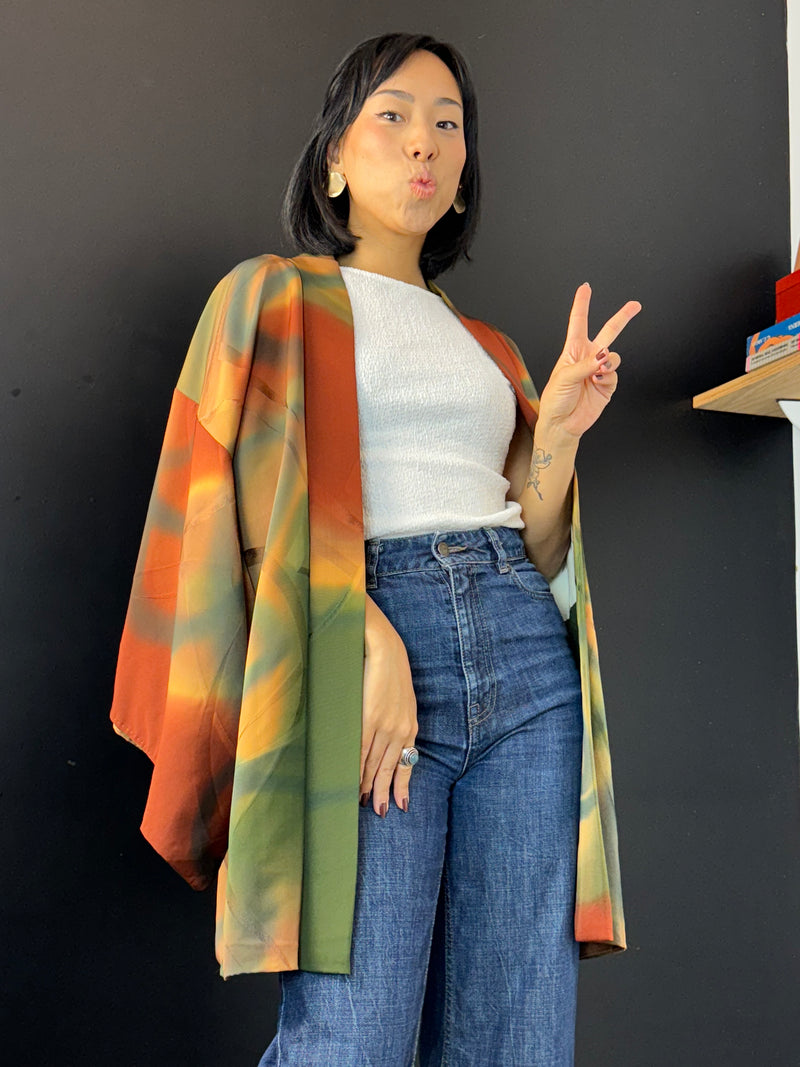 Haori Earth Tones Green Brown in Silk