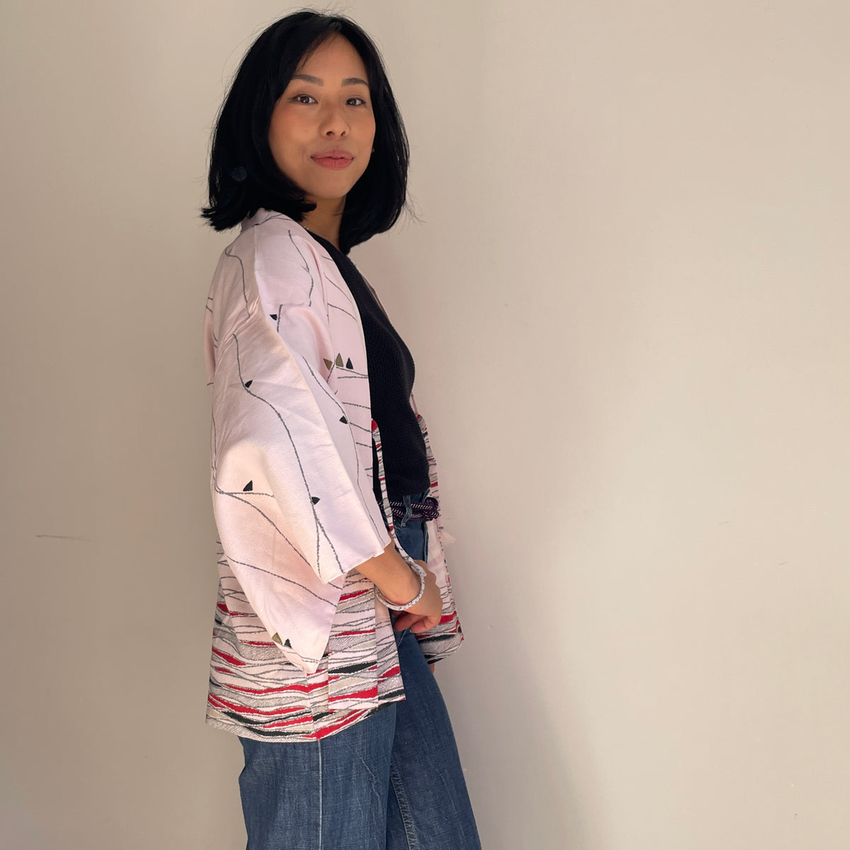Haori Pastel Pink Crayon in Mixed Silk
