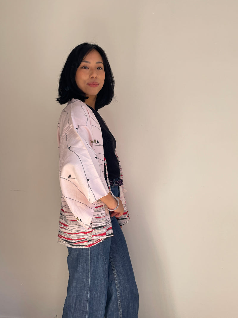 Haori Pastel Pink Crayon in Mixed Silk