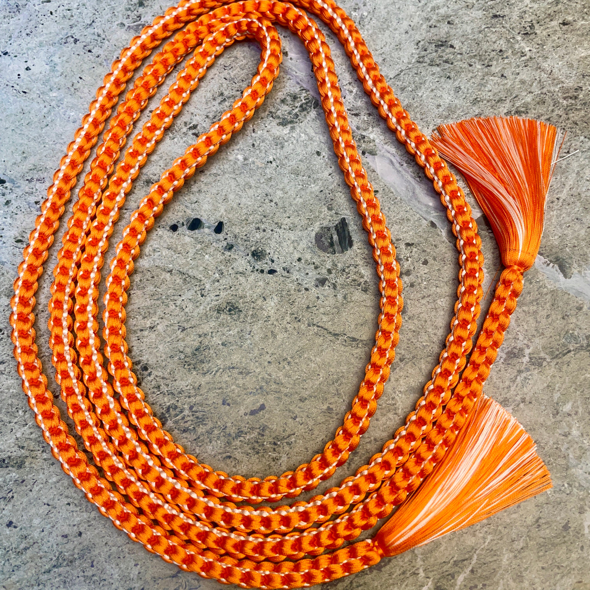 Obijime Belt Braided Round Orange with Siver in Silk